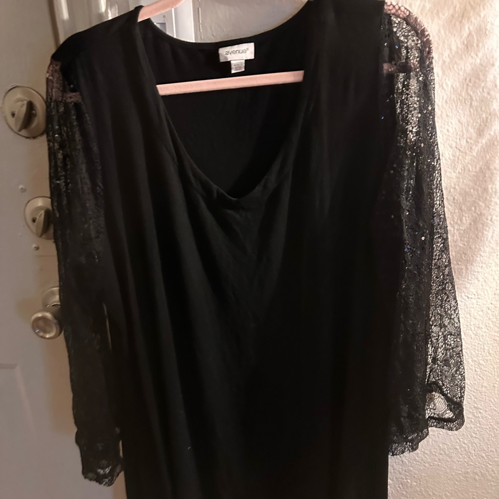 Black long sleeve blouse with embellished sleeves